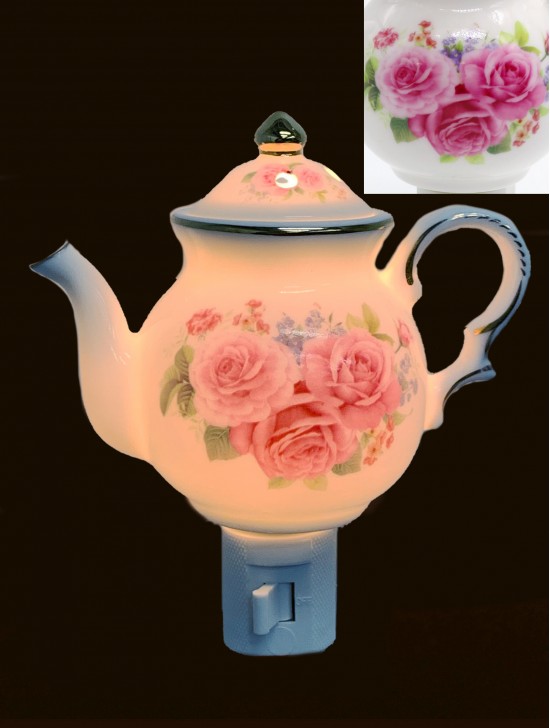 Porcelain Floral Teapot Night Light With Gift Box